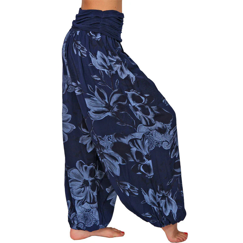 Pantalon Sarouel Ample pour Femme à Motif de Fleurs et de Feuilles – Pantalon de Yoga