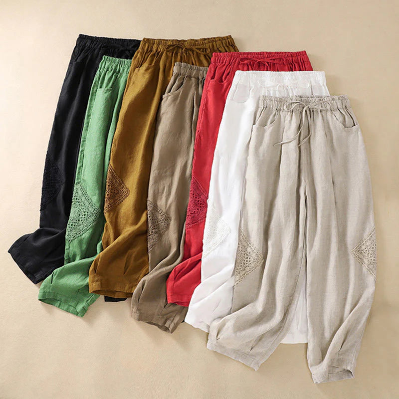 Pantalon Sarouel d’Été pour Femme en Coton avec Cordon de Serrage et Poches