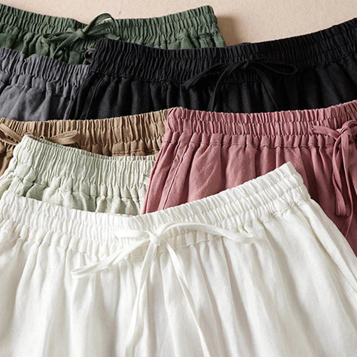 Pantalon Sarouel d’Été pour Femme Brodé de Petites Fleurs avec Poches