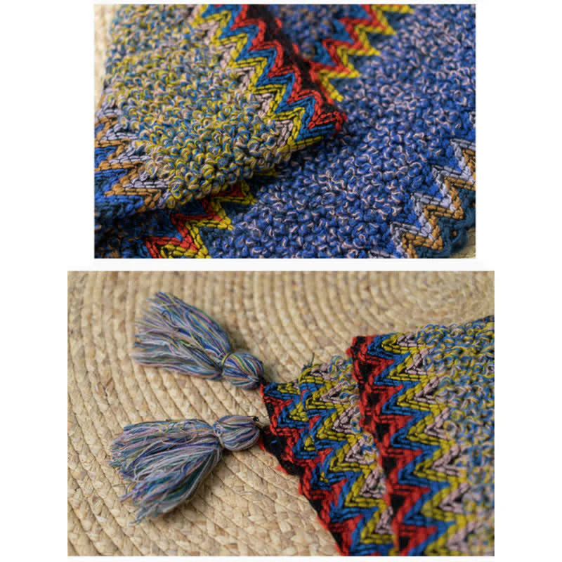 Châle Tibétain Tricoté Doux et Chaud avec Franges – Écharpe Manteau d’Hiver