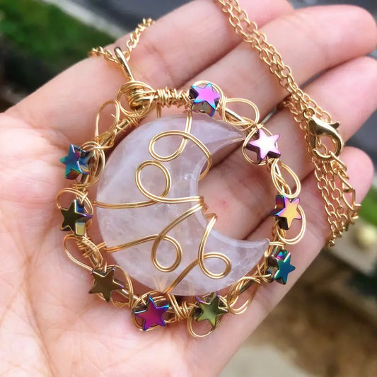 pendentif lune en Quartz de roche