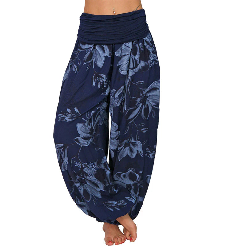 Pantalon Sarouel Ample pour Femme à Motif de Fleurs et de Feuilles – Pantalon de Yoga