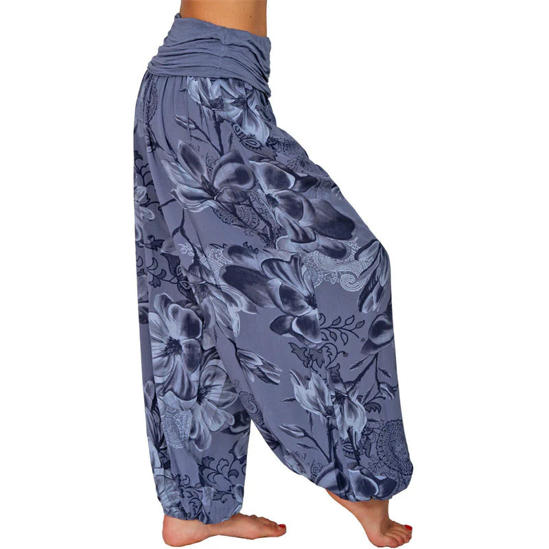 Pantalon Sarouel Ample pour Femme à Motif de Fleurs et de Feuilles – Pantalon de Yoga