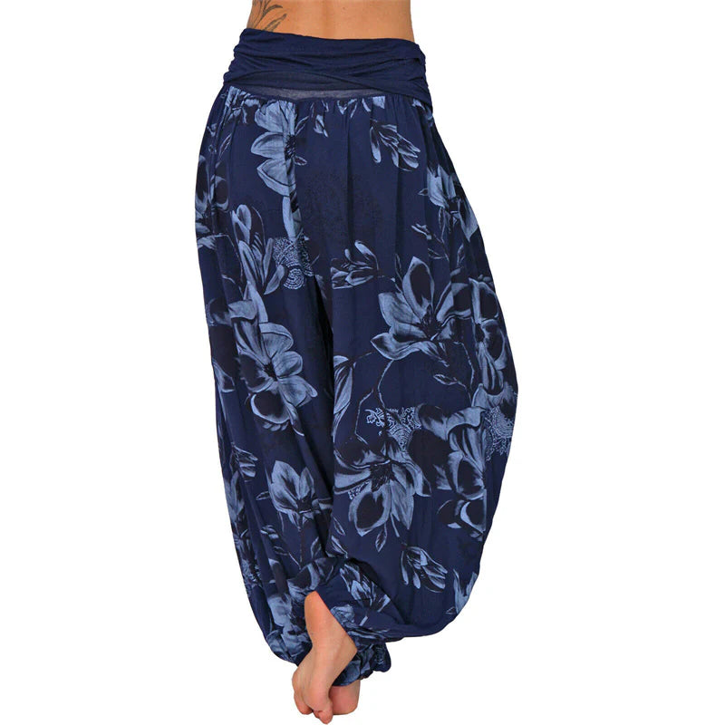 Pantalon Sarouel Ample pour Femme à Motif de Fleurs et de Feuilles – Pantalon de Yoga