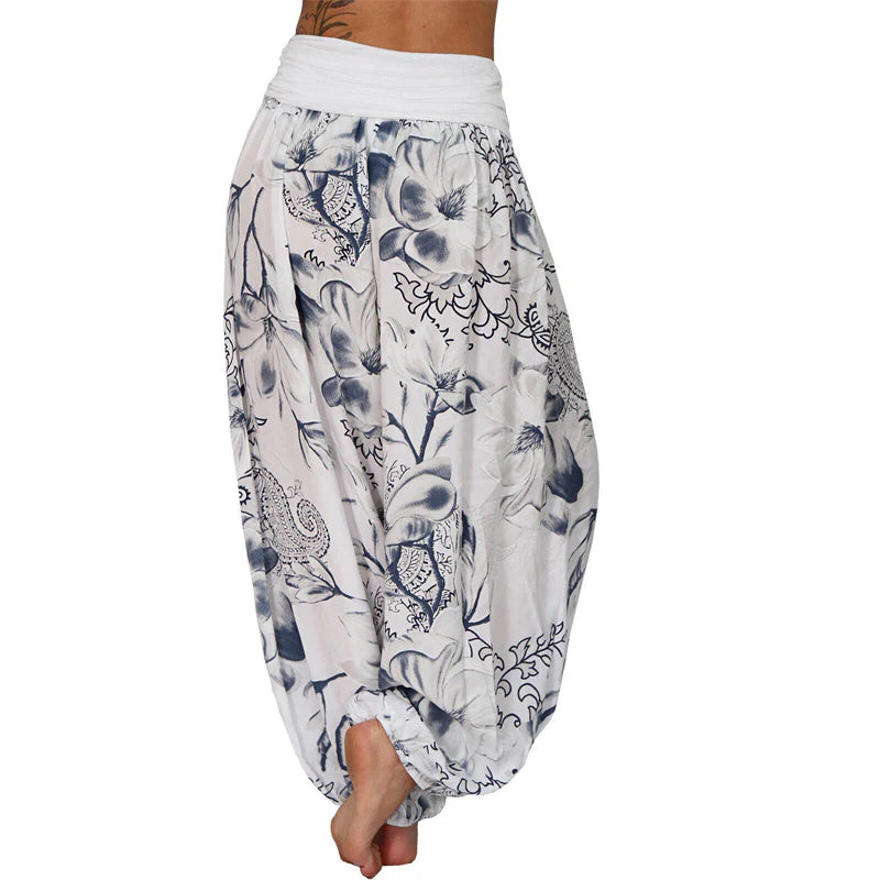 Pantalon Sarouel Ample pour Femme à Motif de Fleurs et de Feuilles – Pantalon de Yoga