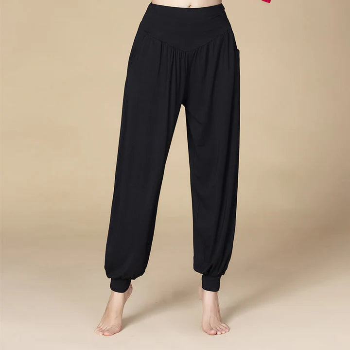 Pantalon Sarouel Taille Haute en Modal Uni avec Poches – Yoga & Danse