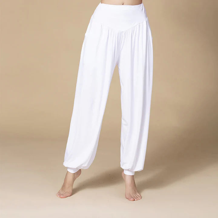 Pantalon Sarouel Taille Haute en Modal Uni avec Poches – Yoga & Danse