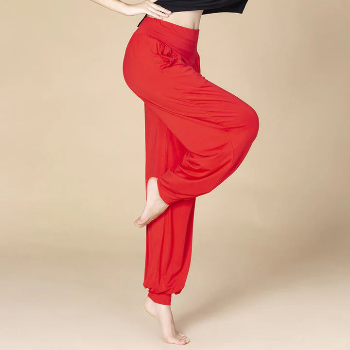 Pantalon Sarouel Taille Haute en Modal Uni avec Poches – Yoga & Danse