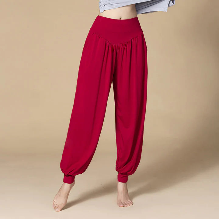 Pantalon Sarouel Taille Haute en Modal Uni avec Poches – Yoga & Danse
