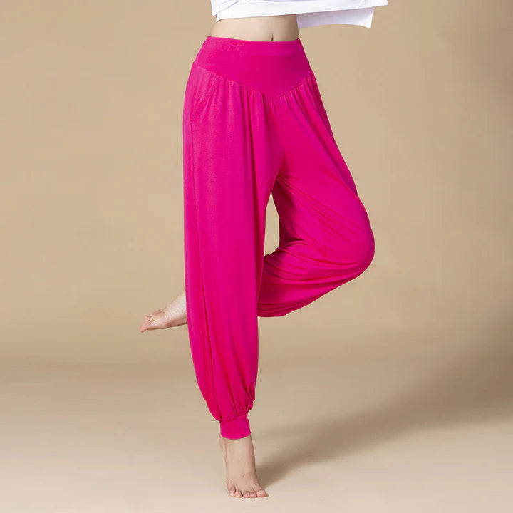 Pantalon Sarouel Taille Haute en Modal Uni avec Poches – Yoga & Danse