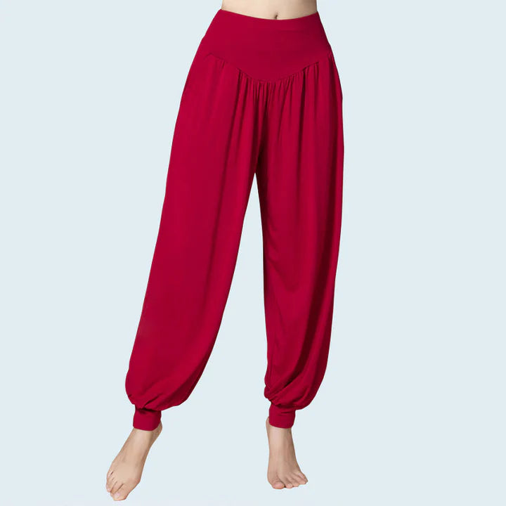 Pantalon Sarouel Taille Haute en Modal Uni avec Poches – Yoga & Danse