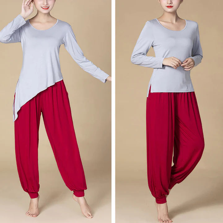 Pantalon Sarouel Taille Haute en Modal Uni avec Poches – Yoga & Danse