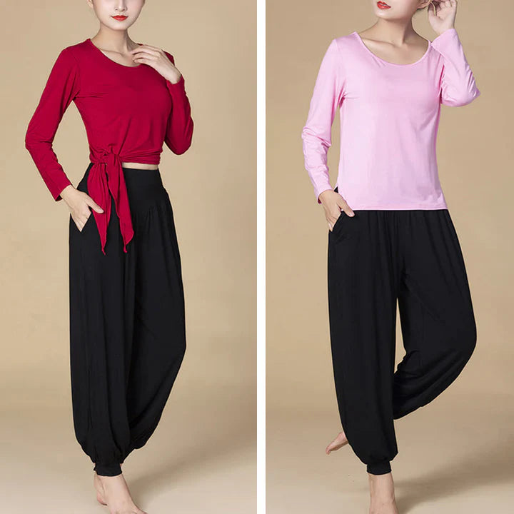 Pantalon Sarouel Taille Haute en Modal Uni avec Poches – Yoga & Danse