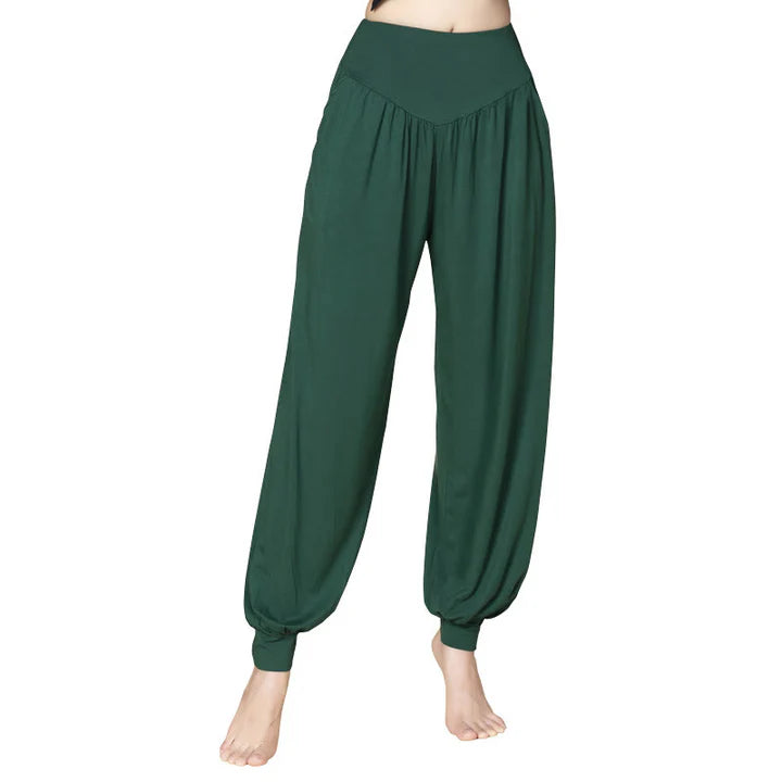 Pantalon Sarouel Taille Haute en Modal Uni avec Poches – Yoga & Danse