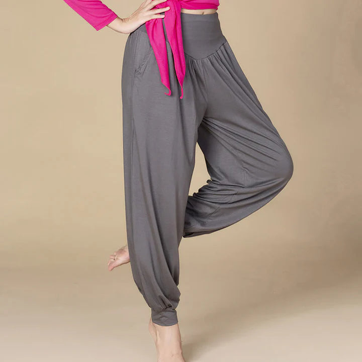 Pantalon Sarouel Taille Haute en Modal Uni avec Poches – Yoga & Danse