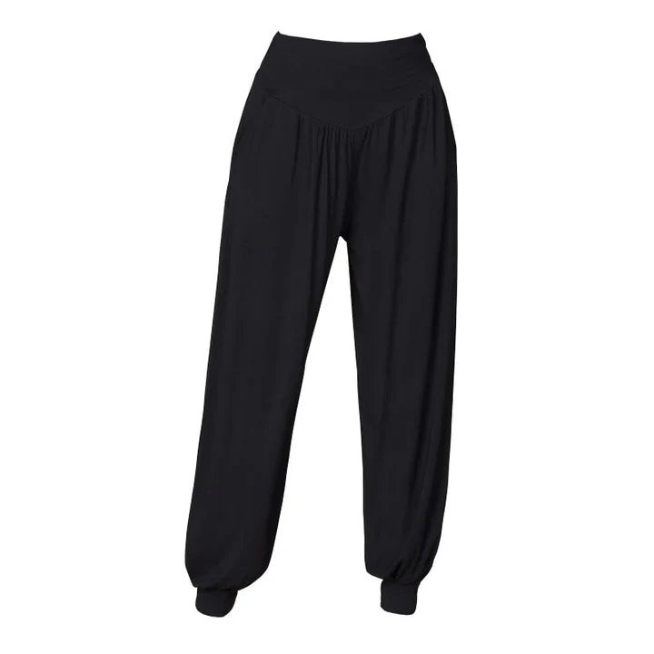 Pantalon Sarouel Taille Haute en Modal Uni avec Poches – Yoga & Danse