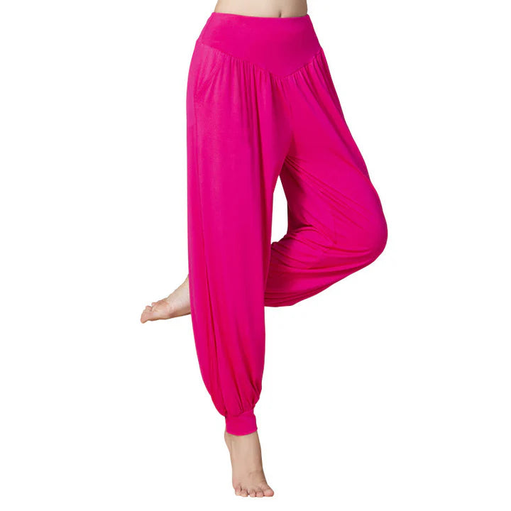 Pantalon Sarouel Taille Haute en Modal Uni avec Poches – Yoga & Danse
