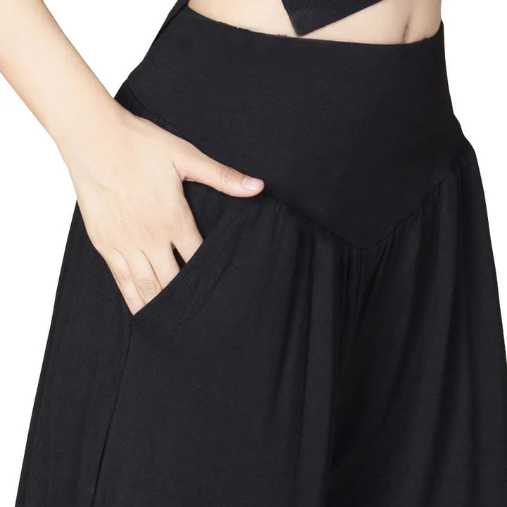 Pantalon Sarouel Taille Haute en Modal Uni avec Poches – Yoga & Danse
