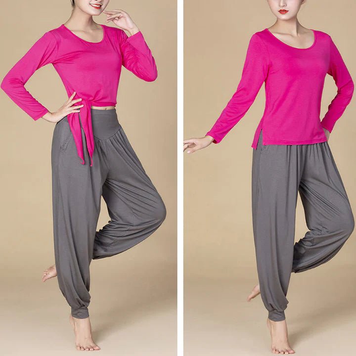 Pantalon Sarouel Taille Haute en Modal Uni avec Poches – Yoga & Danse