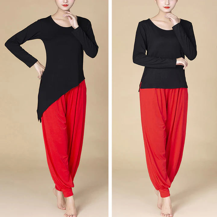 Pantalon Sarouel Taille Haute en Modal Uni avec Poches – Yoga & Danse