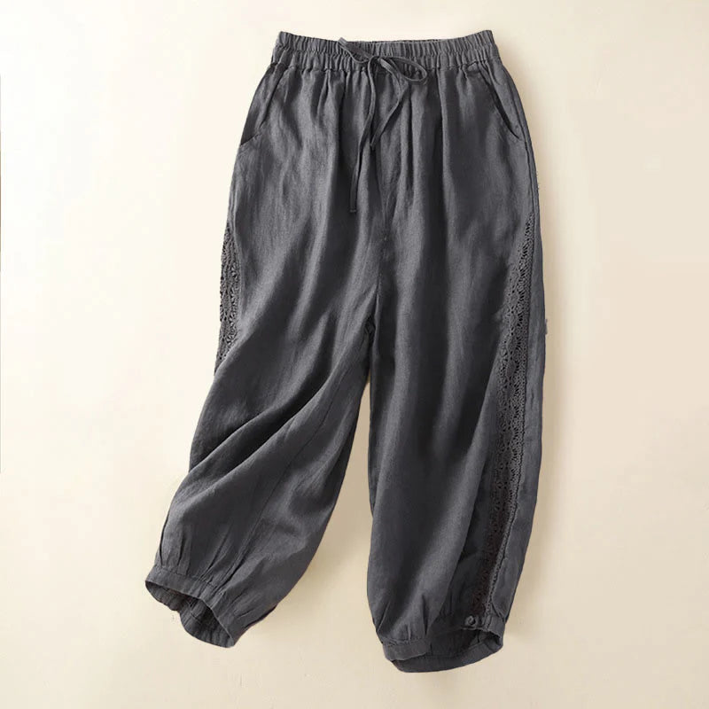 Pantalon Sarouel Décontracté pour Femme à Cordon de Serrage avec Motif de Fleurs – Coupe Ample avec Poches