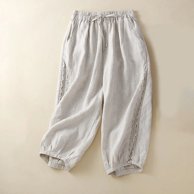 Pantalon Sarouel Décontracté pour Femme à Cordon de Serrage avec Motif de Fleurs – Coupe Ample avec Poches