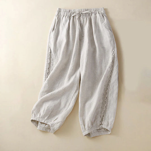 Pantalon Sarouel Décontracté pour Femme à Cordon de Serrage avec Motif de Fleurs – Coupe Ample avec Poches