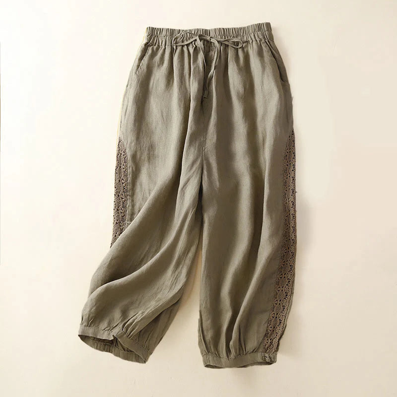 Pantalon Sarouel Décontracté pour Femme à Cordon de Serrage avec Motif de Fleurs – Coupe Ample avec Poches