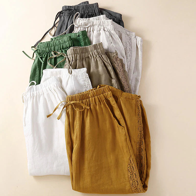 Pantalon Sarouel Décontracté pour Femme à Cordon de Serrage avec Motif de Fleurs – Coupe Ample avec Poches