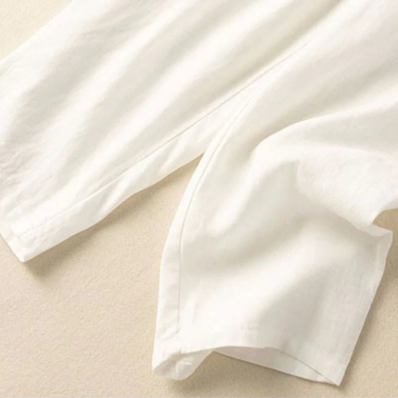 Pantalon Sarouel Capri Vintage pour Femme avec Taille Élastique, Broderie et Poches