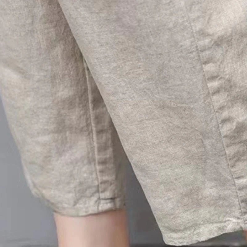 Pantalon Sarouel Capri Vintage pour Femme avec Taille Élastique, Broderie et Poches