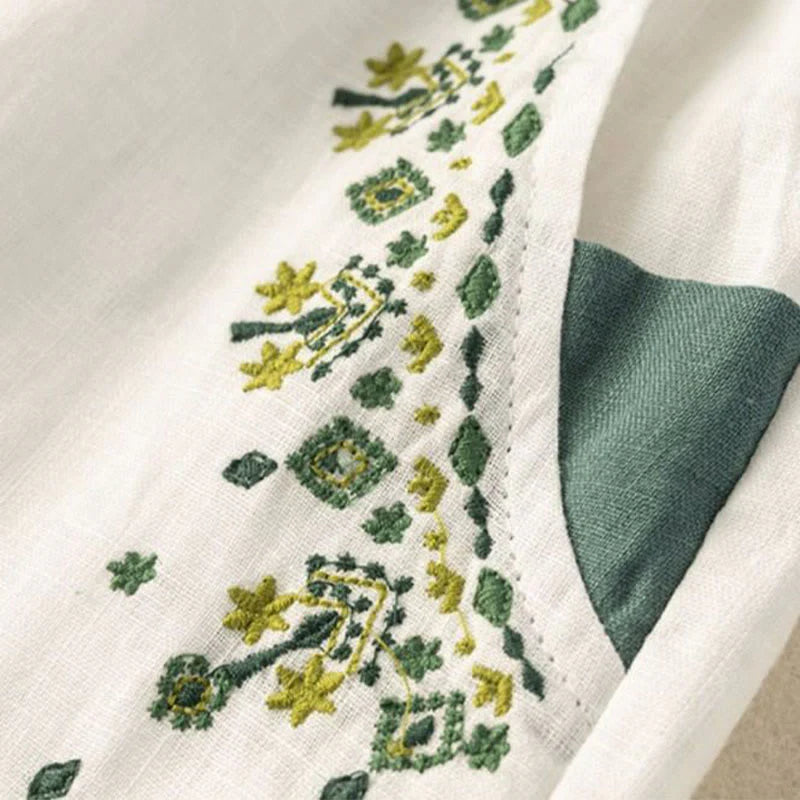 Pantalon Sarouel Capri Vintage pour Femme avec Taille Élastique, Broderie et Poches