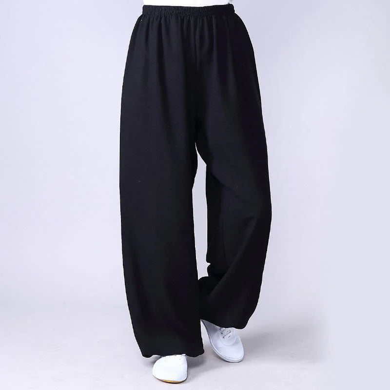 Pantalon d’Été Unisexe en Coton et Lin à Taille Élastique pour la Pratique du Tai Chi et du Qigong