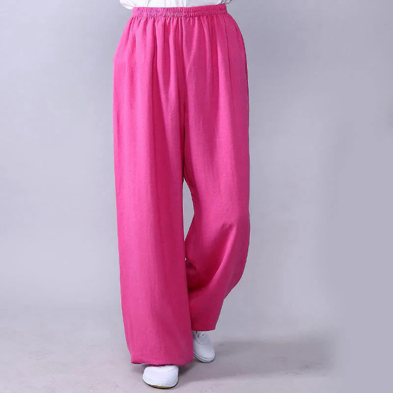 Pantalon d’Été Unisexe en Coton et Lin à Taille Élastique pour la Pratique du Tai Chi et du Qigong