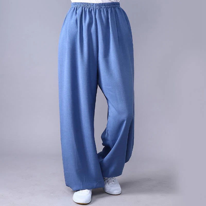 Pantalon d’Été Unisexe en Coton et Lin à Taille Élastique pour la Pratique du Tai Chi et du Qigong