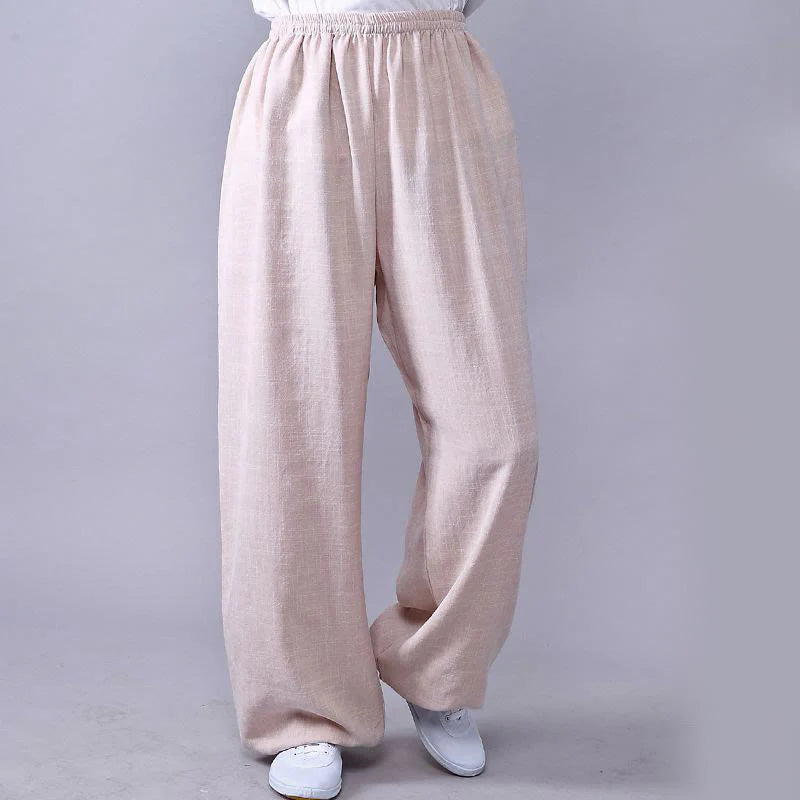Pantalon d’Été Unisexe en Coton et Lin à Taille Élastique pour la Pratique du Tai Chi et du Qigong