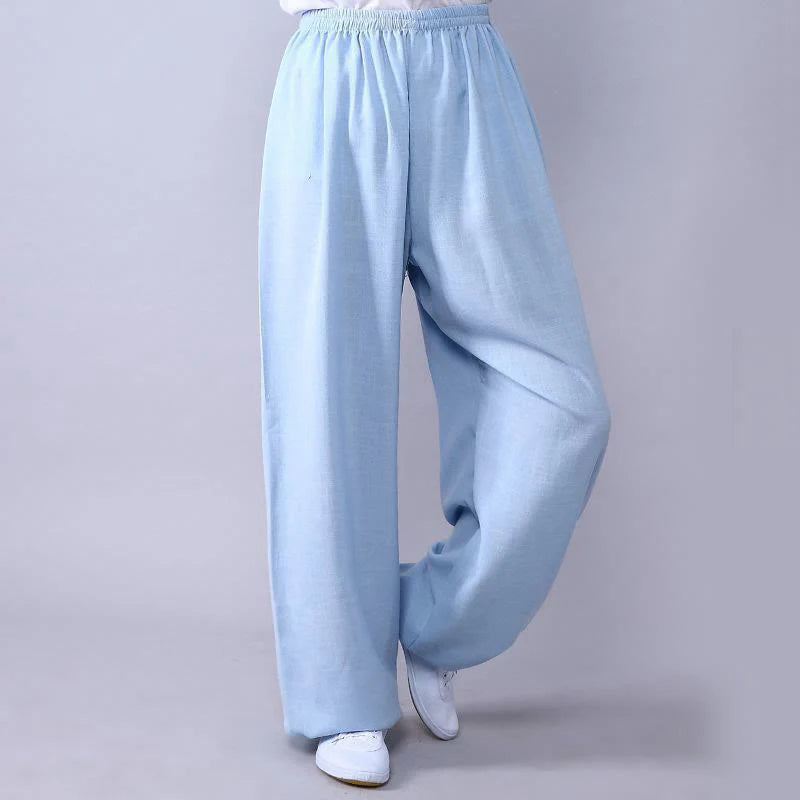 Pantalon d’Été Unisexe en Coton et Lin à Taille Élastique pour la Pratique du Tai Chi et du Qigong