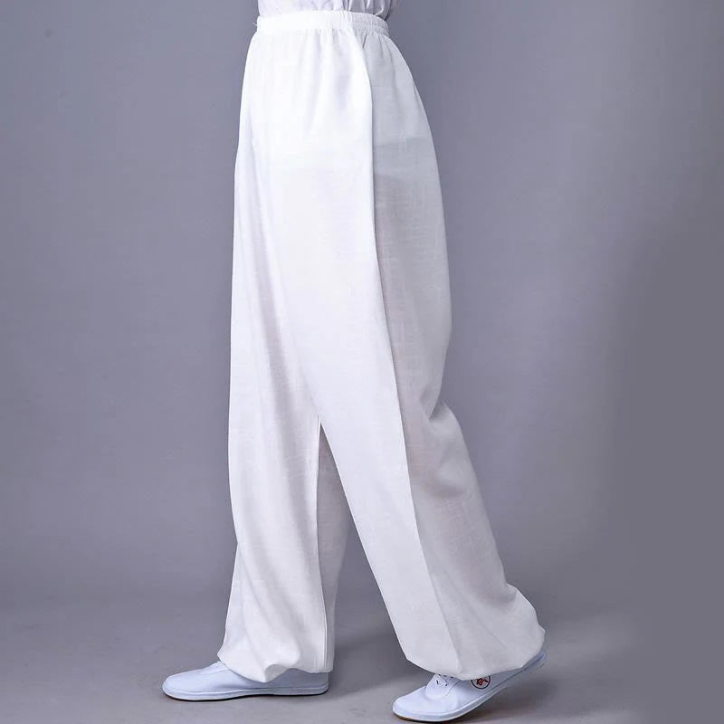 Pantalon d’Été Unisexe en Coton et Lin à Taille Élastique pour la Pratique du Tai Chi et du Qigong