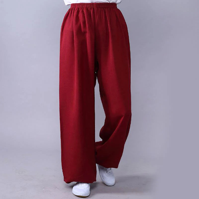 Pantalon d’Été Unisexe en Coton et Lin à Taille Élastique pour la Pratique du Tai Chi et du Qigong