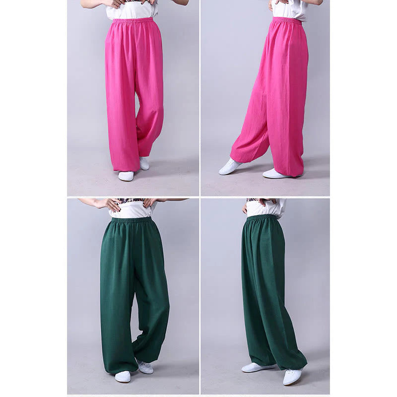 Pantalon d’Été Unisexe en Coton et Lin à Taille Élastique pour la Pratique du Tai Chi et du Qigong