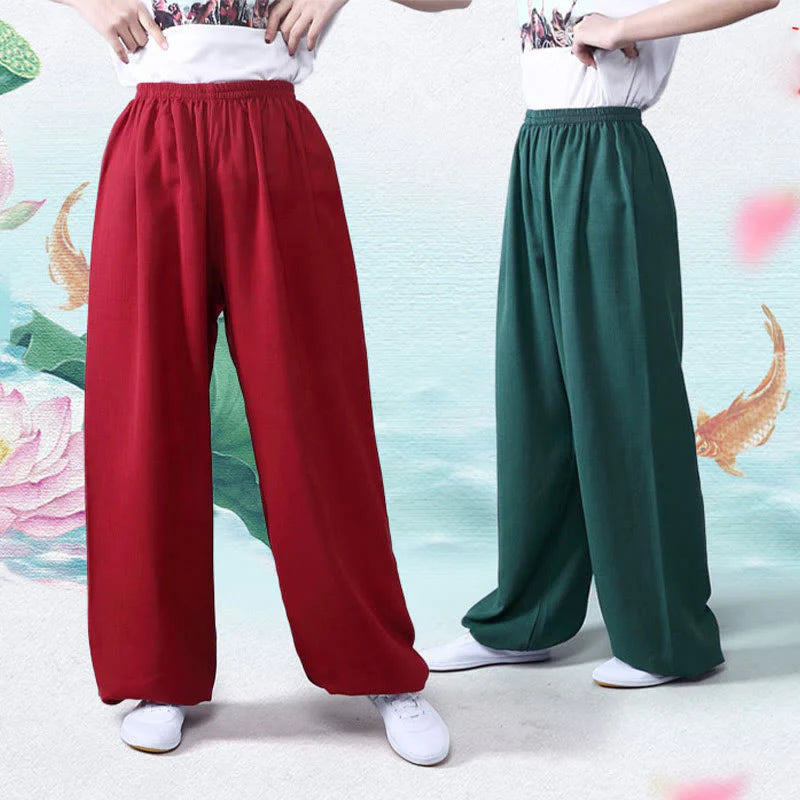 Pantalon d’Été Unisexe en Coton et Lin à Taille Élastique pour la Pratique du Tai Chi et du Qigong