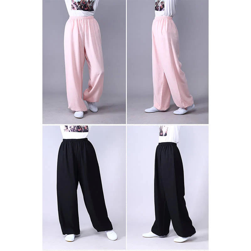 Pantalon d’Été Unisexe en Coton et Lin à Taille Élastique pour la Pratique du Tai Chi et du Qigong