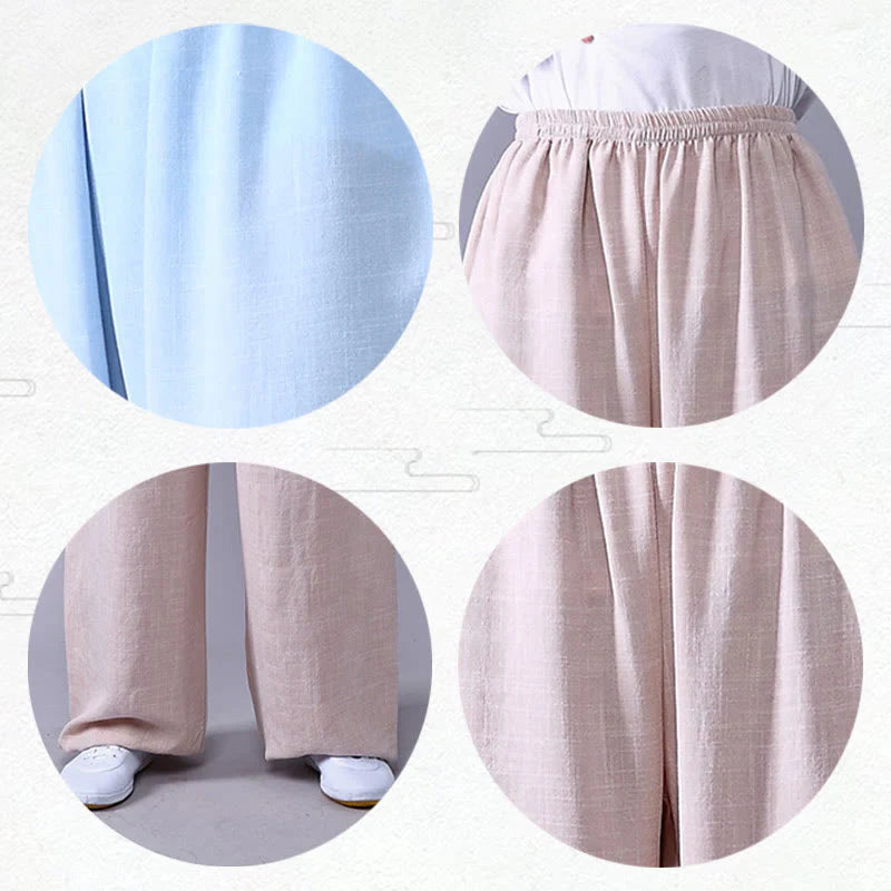 Pantalon d’Été Unisexe en Coton et Lin à Taille Élastique pour la Pratique du Tai Chi et du Qigong