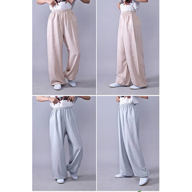 Pantalon d’Été Unisexe en Coton et Lin à Taille Élastique pour la Pratique du Tai Chi et du Qigong