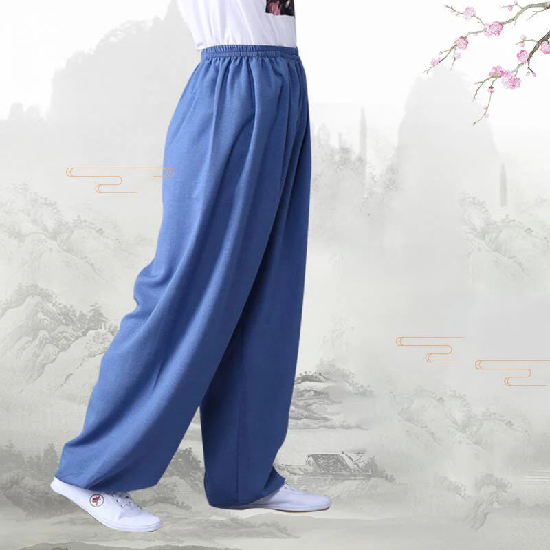 Pantalon d’Été Unisexe en Coton et Lin à Taille Élastique pour la Pratique du Tai Chi et du Qigong