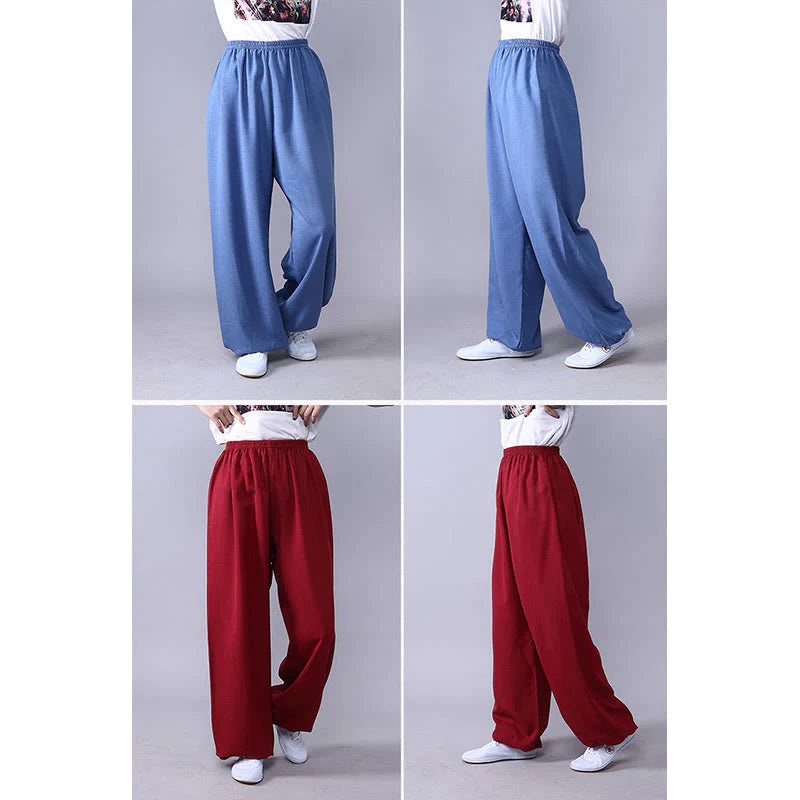 Pantalon d’Été Unisexe en Coton et Lin à Taille Élastique pour la Pratique du Tai Chi et du Qigong