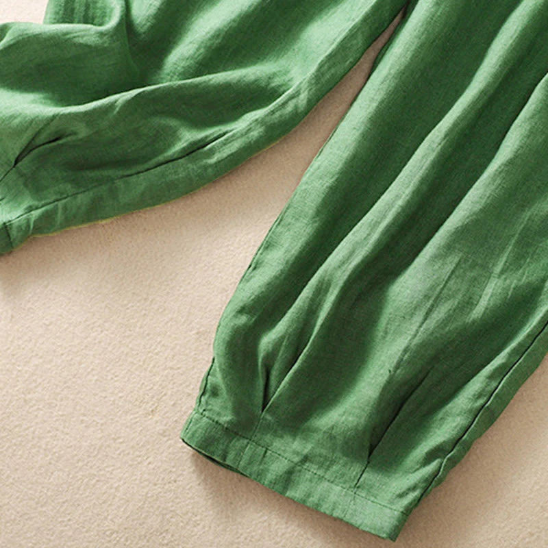 Pantalon Sarouel d’Été pour Femme en Coton avec Cordon de Serrage et Poches