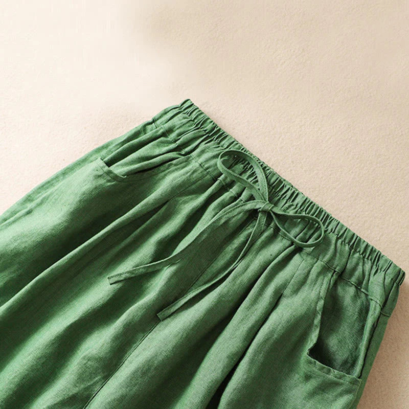 Pantalon Sarouel d’Été pour Femme en Coton avec Cordon de Serrage et Poches