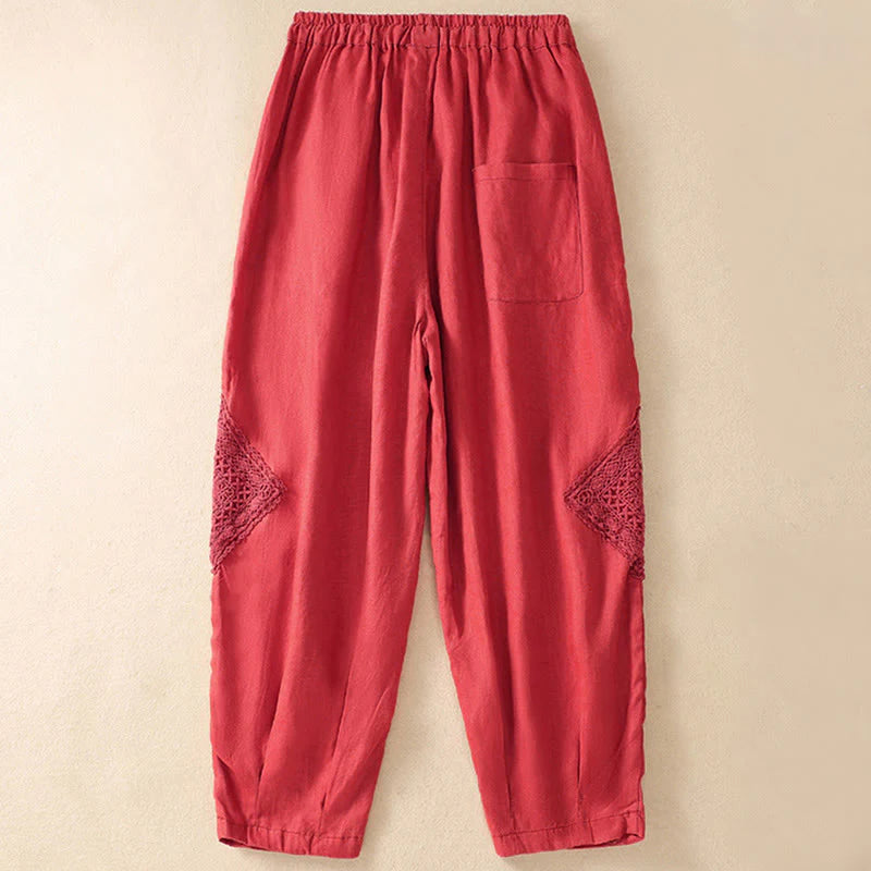 Pantalon Sarouel d’Été pour Femme en Coton avec Cordon de Serrage et Poches