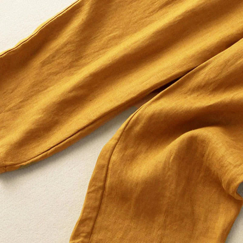 Pantalon Sarouel Capri Vintage pour Femme avec Taille Élastique, Broderie et Poches